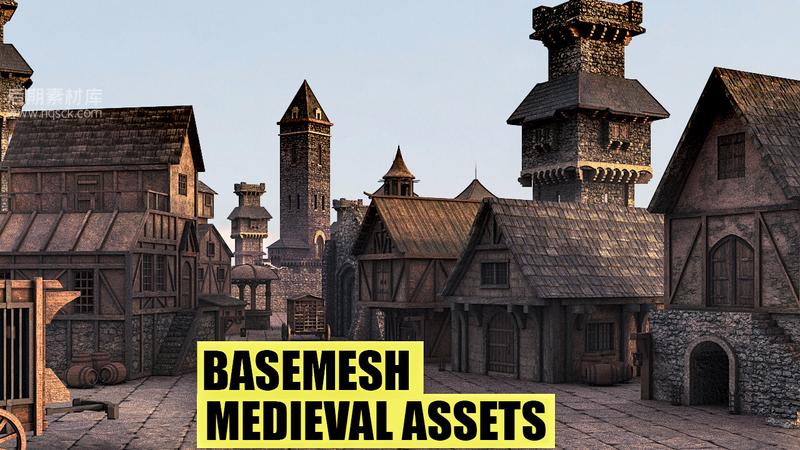 中世纪欧洲小镇房屋模型 Artstation - BaseMesh: 89 MEDIEVAL Assets+Texture-后期素材库