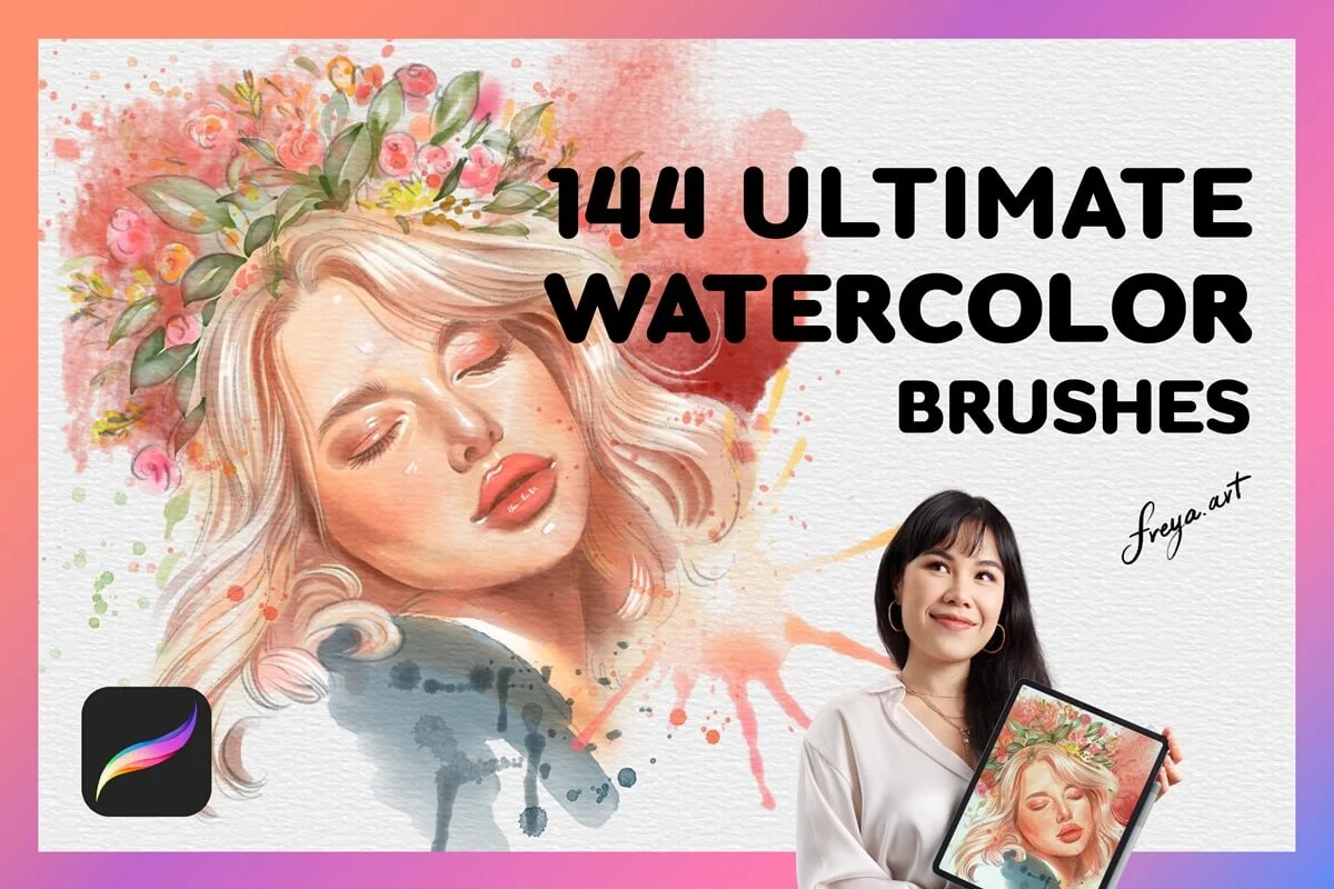 【Procreate笔刷】144支Procreate水彩铅笔邮票笔画刷包 Creativemarket – Best Watercolor Brushes Procreate-后期素材库