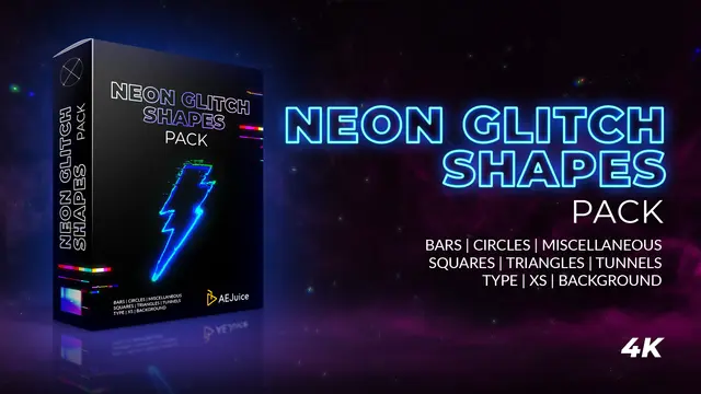 AE/PR模板-赛博朋克霓虹灯故障形状闪烁效果 AEJuice – Neon Glitch Shapes for After Effects and Premiere Pro-后期素材库
