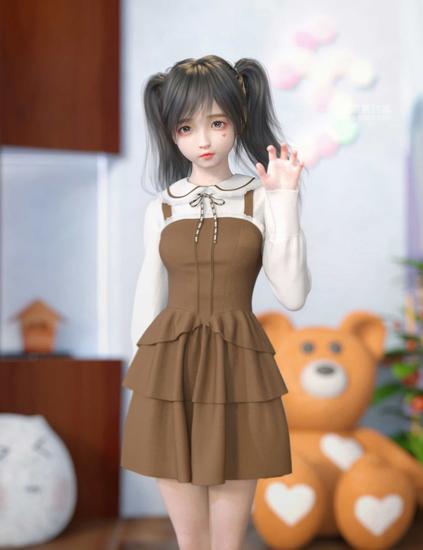 daz3d模型-可爱连衣裙 dForce SU Cute Dress for Genesis 8, 8.1, and 9-后期素材库