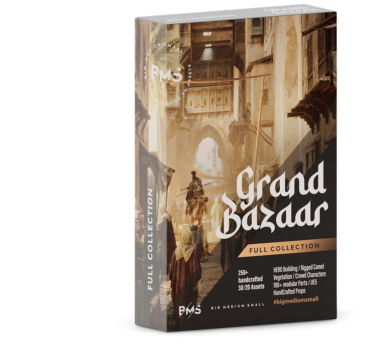 古老中东城市建筑植被骆驼人群3D模型包 BigMediumSmall – Grand Bazaar Collection Bundle-后期素材库