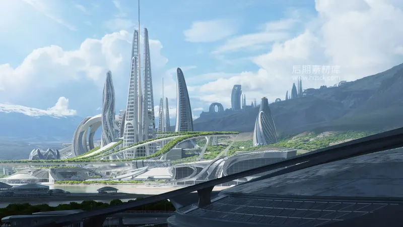 未来科幻流线体育馆摩天大楼城市建筑3D模型Kitbash3D – OASIS-后期素材库
