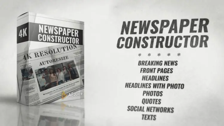 AE/PR模板 – 报纸新闻标题内容展示效果 AEJuice Newspaper Constructor-后期素材库