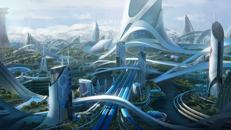 未来科幻几何流线城市建筑3D模型 Kitbash3d - Utopia-后期素材库