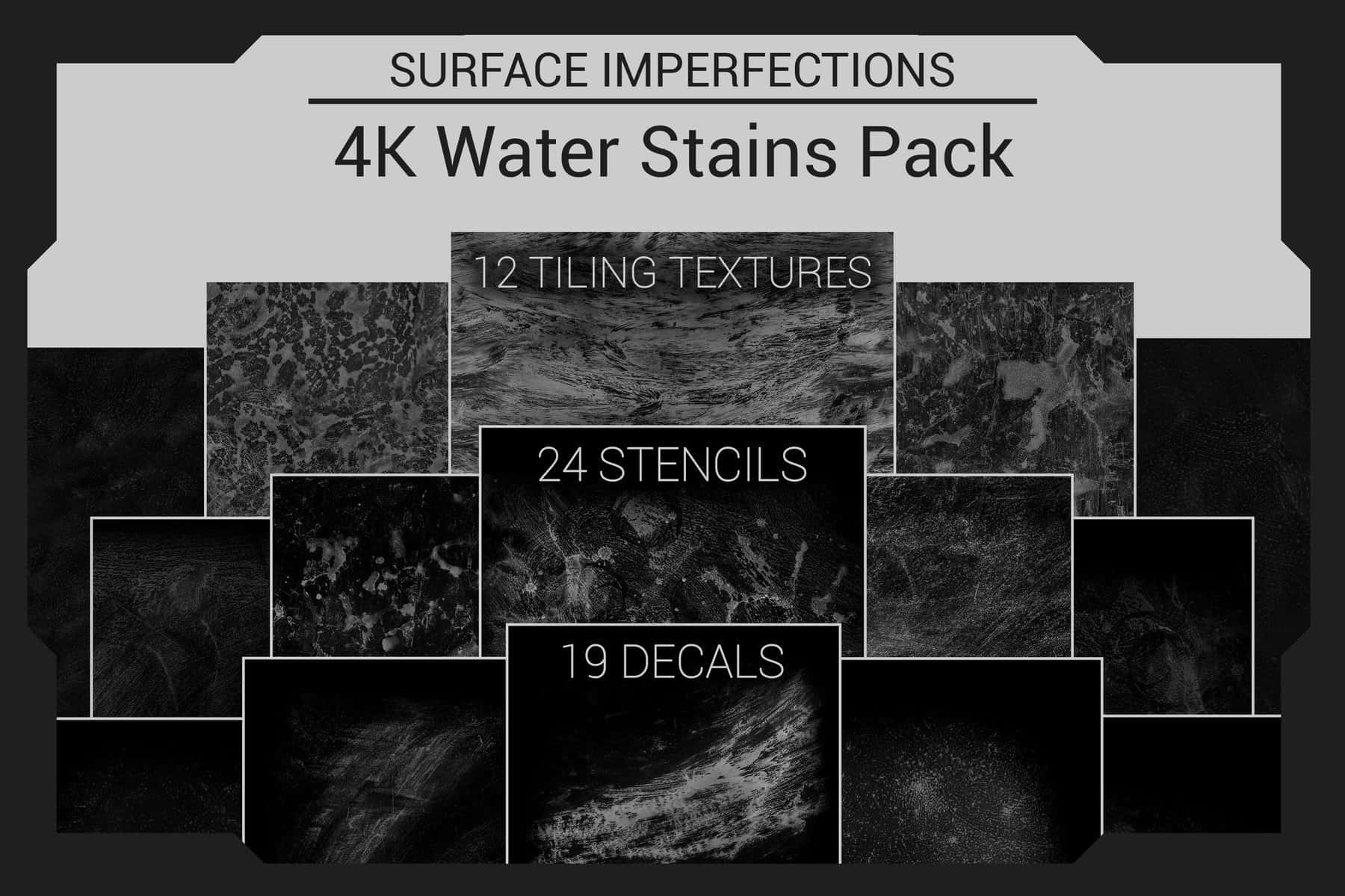 镜面水渍纹理 Artstation – Surface Imperfections – Water Stains Pack-后期素材库