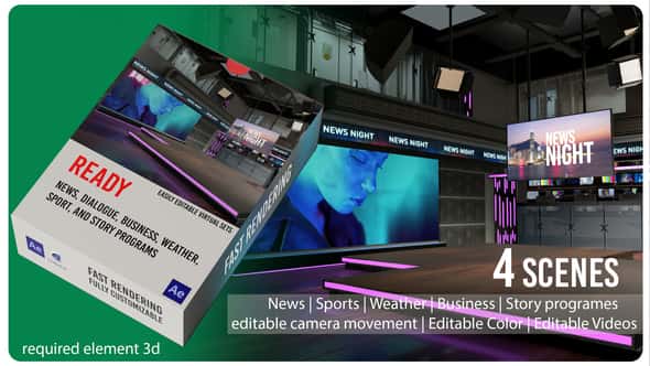 3D虚拟工作室新闻天气演播厅AE模板 Virtual Studio MDT 01-视频效果社区-视频制作-后期素材库